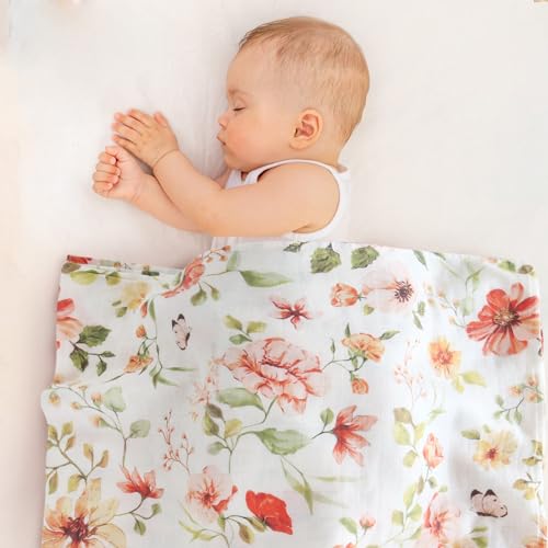 Image of LifeTree Baby Swaddle Blankets, Boys Girls Muslin Swaddling Wrap Receiving Blanket for Newborn, 70% Viscose from Bamboo and 30% Cotton, Large 47 inch x 47 inch, Butterfly Floral and Pink