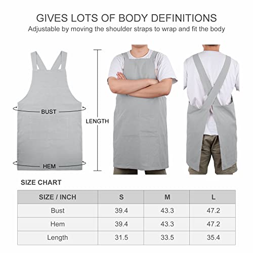 Elezay Aprons For Women With Pockets Unisex Comfort Cross Back No Tie Cotton Linen Apron Pinafore For Cooking Painting Floral Arrangement Gardening Cleaning Gray, Medium #TOP4