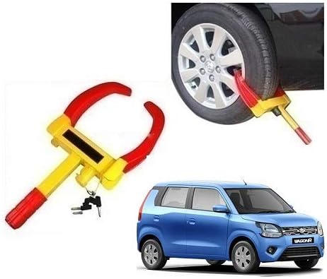 Trigcars Maruti Suzuki WagonR 2019 Car Yellow Anti Theft Car Wheel Tyre Lock Clamp Heavy Duty Anti Theft Protective Car Wheel Lock