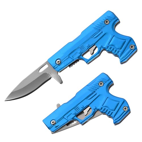 Grombolar Small Pocket Knife for Men Women,Cool Stuff Gadgets for Everyday Carry Gifts Ideas (Gun-Mini Blue)