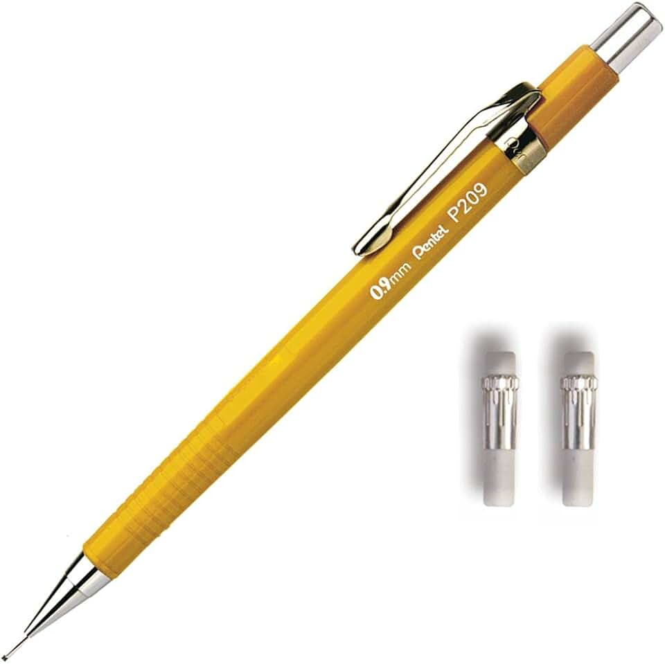 Lapiseira Sharp P200 Pentel 0.9mm Amarela + 2 Refis de Borracha