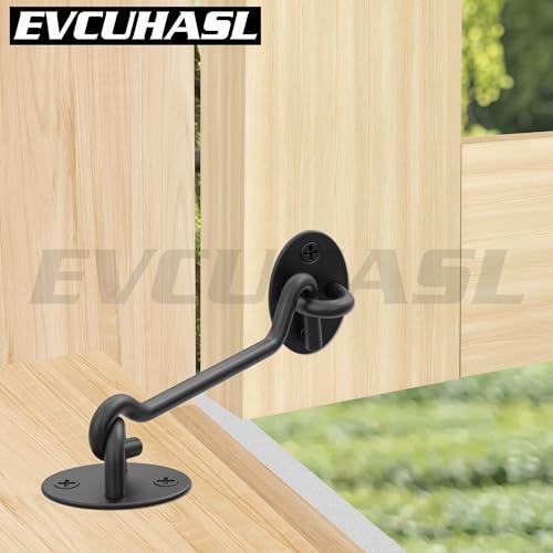 EVCUHASL 3 Inch Privacy Hook and Eye Latch, Black Iron Barn Door Lock Cabin Hooks, Eye Hook Latch for Gate Shutters Window Slide Barn Shed Cabinet, Sliding Door Lock Eye for Indoor Outdoor, 1 Pack - Thumbnail 7