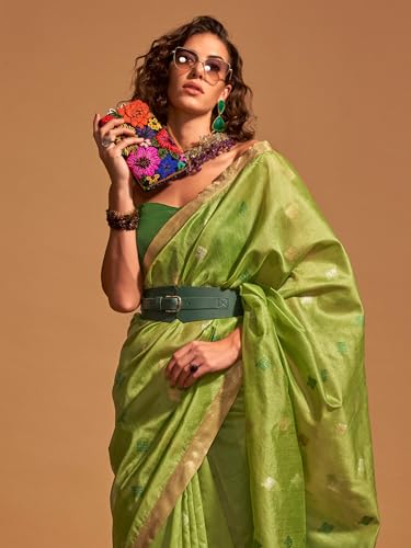 Image of AKHILAM Women's Banarasi silk Ethnic Motif Woven Design Saree With Unstitched Blouse Piece