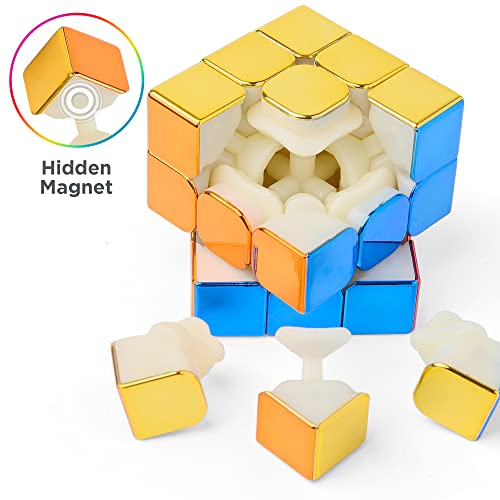 D-Fantix Magnetic Mirror Reflective Speed Cube 3X3X3, Cyclone Boys Original Stickerless Magic Cube, 3D Brain Teaser Fidget Cube, Personalized Shiny Cube Puzzles Gift For Kids Adults (56Mm) #TOP3