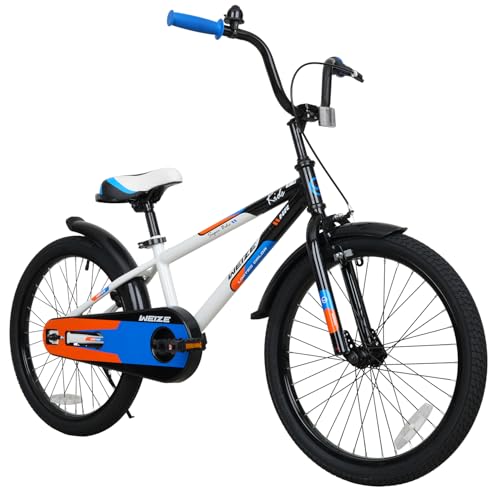 WEIZE Kids Bike, 20 Inch Children Bicycle for Boys & Girls Ages 6-12 Years Old, Rider Height 48-62 Inch, Adjustable Seat & Handlebars, Coaster Brake,Whiteblack