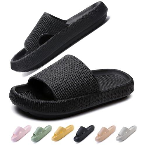 IDEINER Chanclas Mujer Nube Original Chancletas Hombre Goma Blandas Zapatillas Cómodo Eva Antideslizantes Baño Piscina Playa Ducha Casa Plataforma Pillow Slides Unisex Adultos Negro Talla 38/39