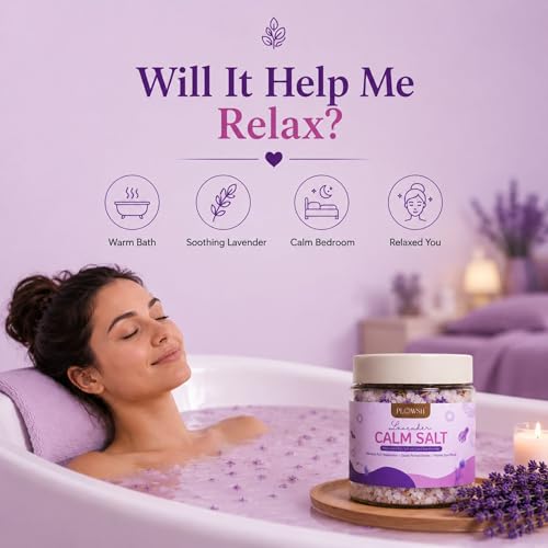 Image of Calm Salt Lavender Bath Salt 350g | Dead Sea Minerals, Epsom & Himalayan Pink Salt | Magnesium Rich Relaxation Soak For Stress Relief | Calming Spa Foot Bath & Period Comfort Routine