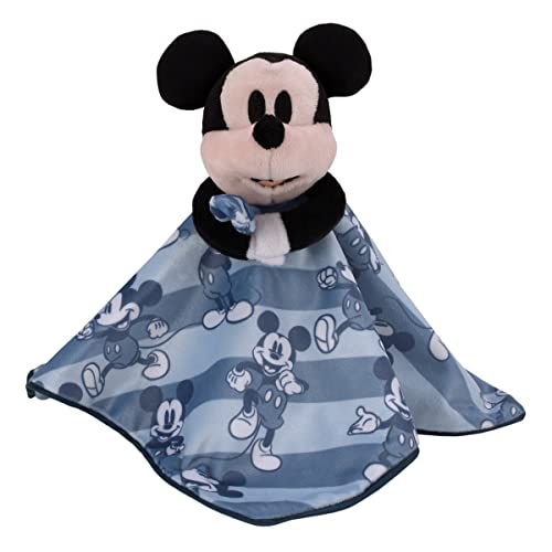 Image of Disney Mickey Mouse Blue and Navy Striped Super Soft Sherpa Baby Blanket and Security Blanket 2-Piece Set