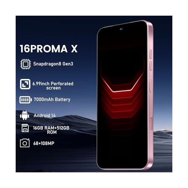 16PROMAX Unlocked Phone | 16+512GB Smartphone | Cell Phone Android 14.0 | Long Battery Life 7000mAh | 6.99" HD Display | 68+108MP Zoom Camera | with Dual SIM | Fingerprint Lock | Face ID (Pink) - Image 3