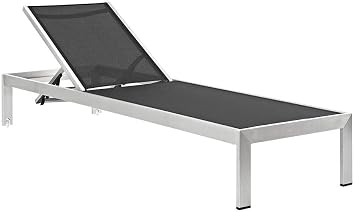 Modway Shore Outdoor Patio Chaise Aluminum Chair Set of 2, Silver/Black, 2 Mesh Chaise