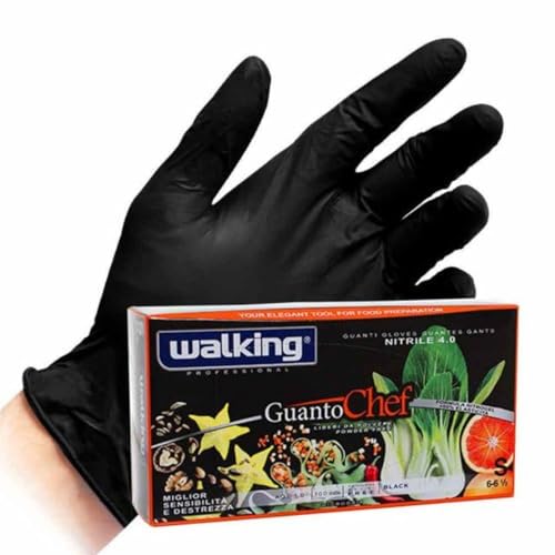 DOT Horeca Solutions 100 Guanti professionali monouso Walking CHEF in Nitrile colore nero TAGLIA S senza polvere interna