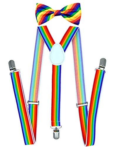 Image of trilece Men's Suspenders and Bow Tie Set - Adjustable Y-Back Suspenders with Matching Bow Tie for Weddings and Formal Wear