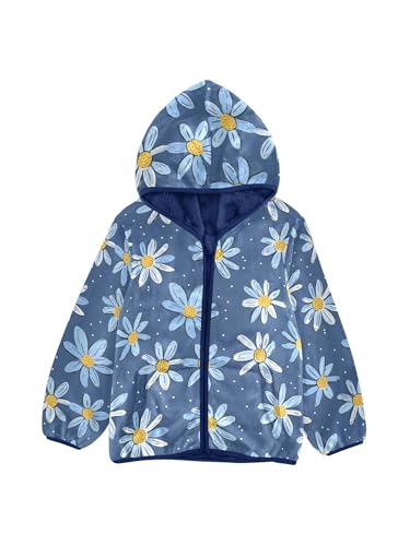 Blue Flowers Hand-drawn Style Girls Fleece Jacket Girls Fall Jacket Boys Coats Zip Up Hoodie Children Outerwear 2-10T