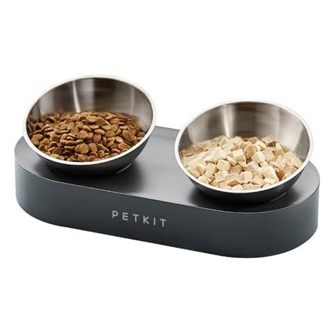 PETKIT Raised Dog Cat Food Bowl 304 Stainless Steel, Elevated Pet Food and Water Bowl Dishes, Elevated Cat Bowls, Non-Slip Tilted Cat Bowl No Spill Cover
