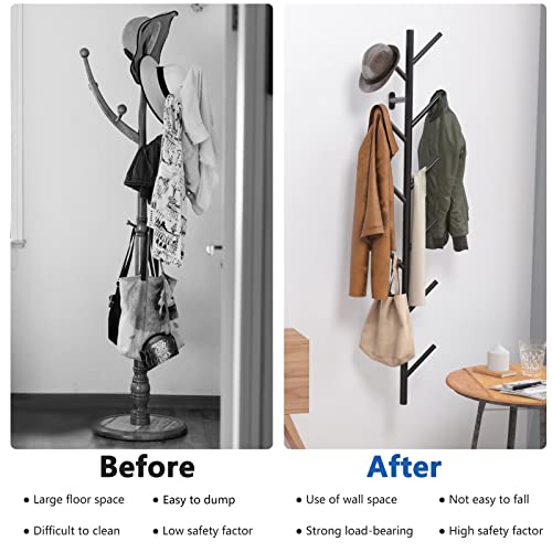 Omsaca Wall Mounted Coat Rack, Hat Tree For Wall, Modern Metal Wall Clothes Rack, Purse Rack With 11 Hooks, Space Saving And Easy Installation, Suitable For Living Room, Bedroom, Entryway-Tree Black #TOP2