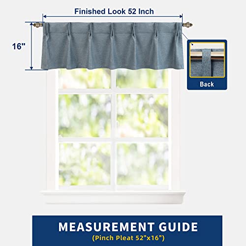 Driftaway Pinch Pleat Valance For Kitchen Window Blackout Faux Linen Textured Solid Valance For Living Room 16 Inch Farmhouse Linen Curtain Valance Window Treatment Back Tab 52X16 Dusty Blue #TOP3
