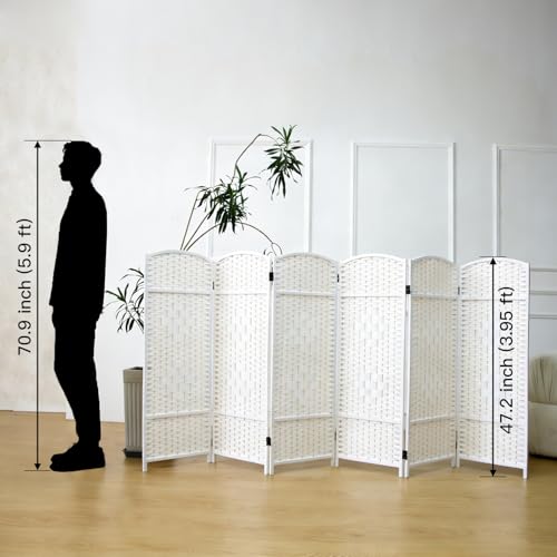 Furnnylane 6-teiliger kurzer Raumteiler Rattan Weiß, 120 cm niedriger Paravent als Sichtschutz, beidseitig Faltbarer Sichtschutz… – Ansicht 2