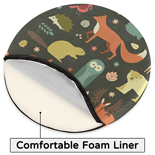 Chair Pads Owl Squirrel Round Chair Cushions, Fabric Chair Pillow, Comfort Softness Seat Cushion For Dining Chair, Fox Wolf Thicken Chair Padding For Refurbishment Diameter 14.5In #TOP2