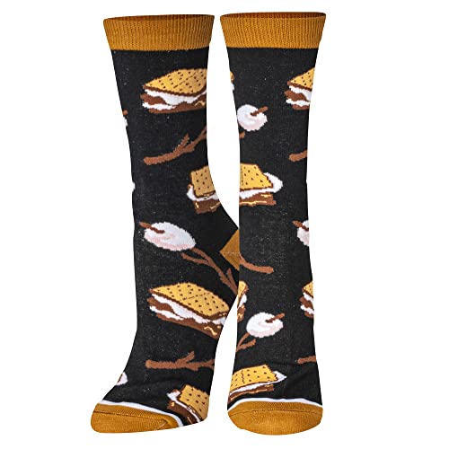 Crazy Socks – Smores Novelty Crew Socks – Medium – Funny Campfire Dessert Food Socks for Men Women Teens Adults – Marshmallow Chocolate Graham Cracker Gift for Foodies Campers Birthdays Holidays