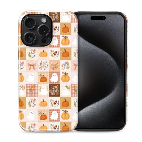 for iPhone 15 Pro Case Cute - Dual-Layer Hard Shell + Silicone Cover - Aesthetic Protective Phone Case for Women Girls -Ghost Pumpkin Fall Patchwork by Generic - Used condition - US$12.74