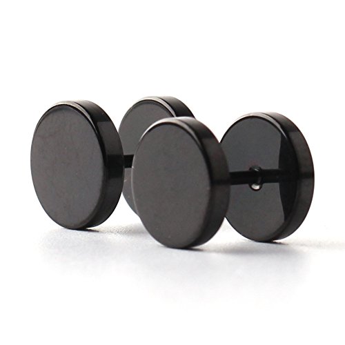Ruifan 18G Men,Women\'s 10mm Stainless Steel Fake Screw Studs Earrings Tapers Plugs Gauges Illusion Tunnel(Black) 2pcs