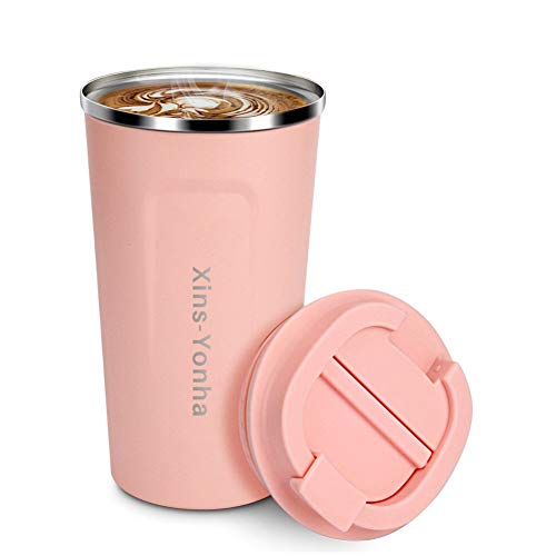 Xins-Yonha Termo Taza à Acero Inoxidable con Doble Pared Aislada al Vacío, Termico de Viaje Caliente y Fría para Llevar el Café, la Leche, el Vino y más (Rosa)