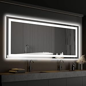 ISKM 55”x30” Large led Lighted Bathroom Mirror Front and Backlight Mirror for Wall LED Bathroom Mirror Waterproof and Shatter-Proof Makeup Mirror