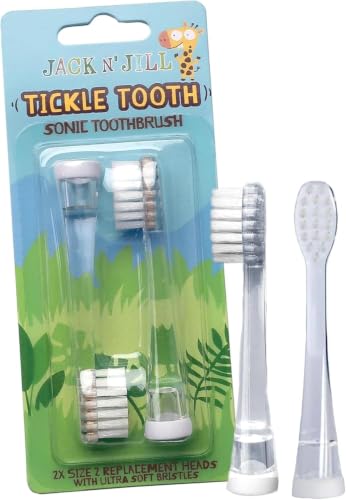 Image of Jack N' Jill Tickle Tooth Sonic Electric Toothbrush Replacement, Set of 2 | Gentle Cleaning, Made for Tiny Teeth, LED Inspection Light, Extra Soft Bristles, For Babies & Kids