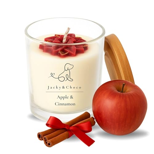 Jacky&Choco Velas Aromáticas de Manzana y Canela, Velas Perfumadas originales, 200gr de Cera de Soja y Abeja con Aceite Esencial, Vela Aromática grande Ideal como Ambientador de Hogar o Aromaterapia