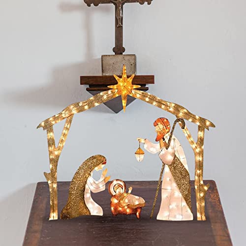 Easter Holy Family Nativity Scene Set, Lighted Outdoor Nativity Scene Decor, Easter Decorations Religious Iron Ornament Home Decor For Yard, Lawn, Patio, Gardens & Church #TOP5