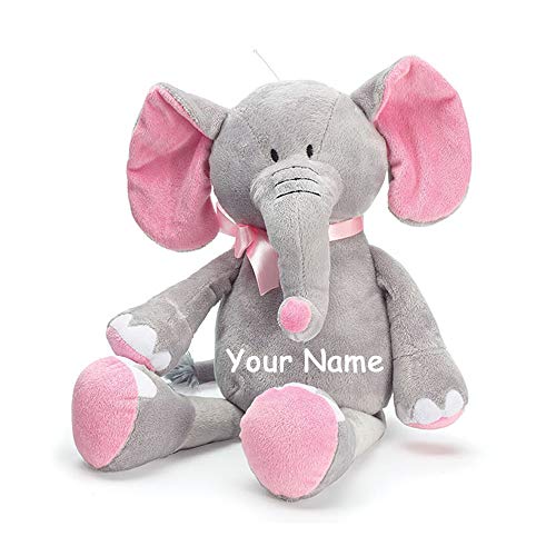 Burton & Burton Personalized Baby Elephant Grey and Pink Plush Stuffed Animal Toy