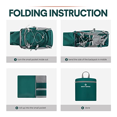 Savvy Nomad 40L Hiking Travel Packable Lightweight Camping Backpack Daypack With Removable Belt Bag For Women Men-Green #TOP6