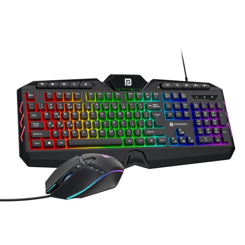 Image of Portronics Ki-Pad 5 Wired Gaming Keyboard & Mouse Combo, 7-Button Mouse Control, 19 Anti-Ghosting, Multimedia Keys, Cool RGB Backlight, 1.5M Cable Length, Compatible with Desktop PCs, Laptops (Black)