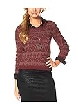 Strick-Chic gefährlich schön. Wirkungsvoller Pullover mit Allover-Ethnomuster. Kontrastfarbene Rippenbündchen am Rundhalsausschnitt, Ärmelsaum und Bund. Sehr figurbetonte Form. Länge ab Schulter gemessen ca. 50 cm. Trageangenehmer, weicher Strick aus 50% Baumwolle/50% Polyacryl.