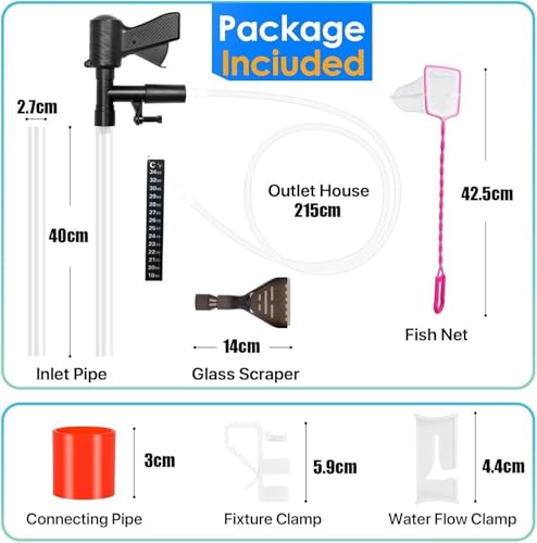 Aspirateur à gravier pour aquarium avec débit réglable et tuyau d'eau de 3 mètres pour un lavage efficace du sable et une filtration de l'eau dans les aquariums