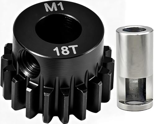 Fraizoe RC 18T M1 8mm Steel Pinion Gear with 8mm to 5mm Adapter Shaft for Traxxas 1/5 X-MAXX 1/10 RC Car Buggy Truck, Available in 14T to 30T Mod 1 Motor Gear for Enhanced Performance and Durability
