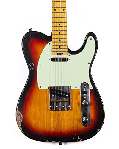 Censtar Relic Electric Guitars,Classic T Style With Elm Body And Maple Neck,Bone Nut,6 Strings Relic Guitar,Solid Body Electric Guitar With Gig Bag For Professional/Full Size/Adult (Sunburst) #TOP1