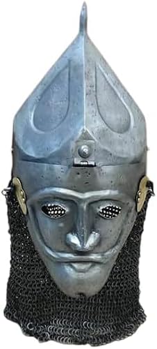 BLACKFORGE Armory Kipchak Mask Helmet with Riveted Chainmail Aventail – Ottoman Warrior Historical Battle Costume Silver