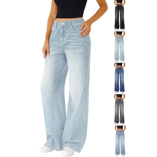 Boyfriend Straight Leg Jeans for Women Comfy Relaxed Fit Mid Rise Jeans Ladies Casual Denim Trousers Pants