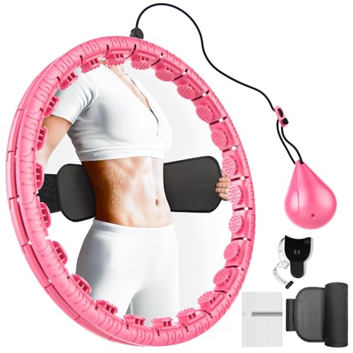 Weighted Hoop for Adults Weight Loss,Infinity Weighted Hoop Plus Size with Sweat Belt,Waist Trainers for Women,Exercise Hoop Womens Weight Loss at Home (Bright Pink)
