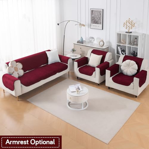 Image of HOKIPO Quilted Sofa Cover 5 Seater Set (3+1+1) - Sofa Cover for Seat & Back | 'Quilt Classic' Maroon (IN-927 * 2+925 * 4-MRN)