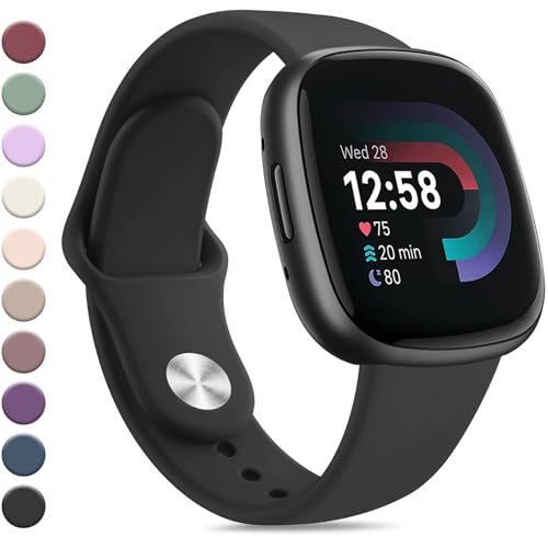 Tobfit Correa Compatible con fitbit Versa 4 / Versa 3 / Sense / Sense 2, Correas de Silicone, Pulseras de Repuesto Deportiva Impermeable (S, Negro)
