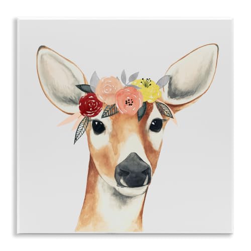 Doe Eyed Deer Flower Crown, 12 x 12 Inch Mounted Print on Wall Plaque