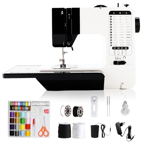 SMOCTAR Máquina de coser para principiantes, 38 programas de puntada, portátil, eléctrica, minimáquina de coser para niños con pedal y kit de costura con mesa extensible
