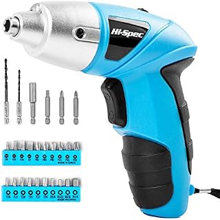 Hi-Spec Cordless Power Electric Screwdriver Set 27 Piece Blue 4.8V. Rechargeable Battery Screwdriving with 23 Popular Driver Bit Sizes for The Home & Office
