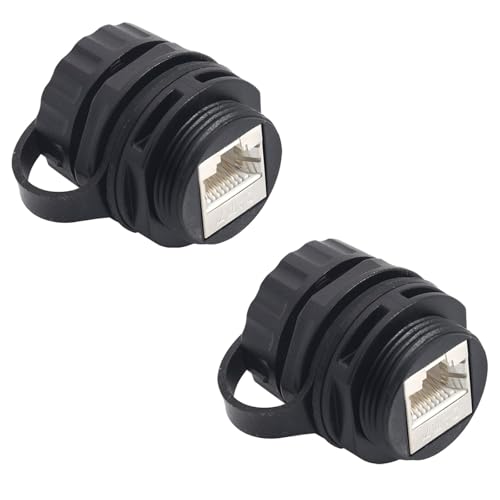 PENGLIN 2 Stück Geschirmte RJ45 CAT7 8P8C Ethernet Einbaubuchse,Panel Mount Netzwerk LAN Buchse zu Buchse Koppler mit wasserdichter/staubdichter Kappe