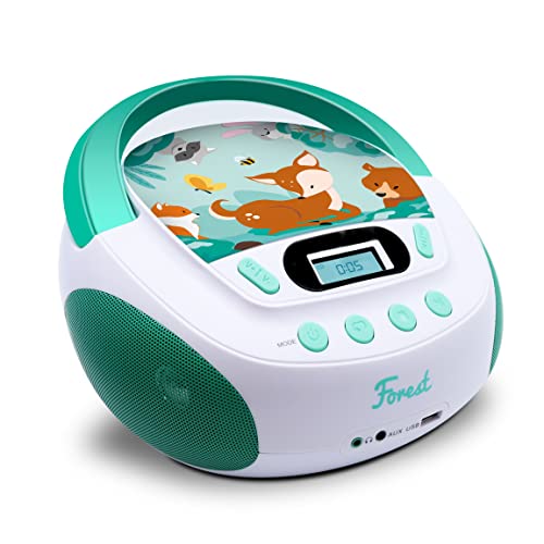 Metronic 477147 Lecteur CD MP3 Forest Enfant avec Port USB et entrée Audio, Sortie Casque Blanc/Vert