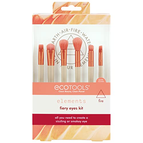 EcoTools Conjunto de pincéis de maquiagem Elements Fiery Eye, para sombra e delineador, pincéis de m