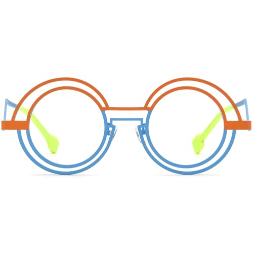 Image of FONEX Colorful Pure Titanium Glasses Frame Women Retro Round Eyeglasses