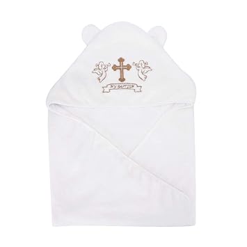 ESTAMICO Unisex Baby Plush Hooded Bath Towels with Embroidery Cross and Cute Ears Baptism for Infants, Toddlers & Kids